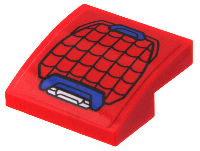 Lego Slope, Curved 2 x 2 x 2/3 with Blue and Silver Spider-Man Mech Shoulder Armor and Web Pattern (Sticker) - Set 76146 / Red