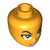 Lego Minidoll Head, Raised Eyebrows, Yellowish Green Eyes and Dark Pink Lips Print / Bright Light Orange