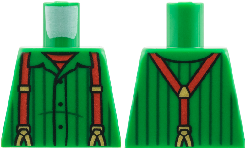 Lego Torso Buttonup with Black Pinstripes, Red Undershirt and Overalls Pattern Pattern
