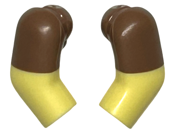 Lego Arm, (Matching Left and Right) Pair with Molded Medium Brown Short Sleeves  Pattern / Bright Light Yellow