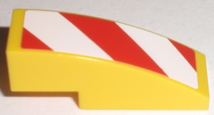 Lego Slope, Curved 3 x 1 with Red and White Danger Stripes Pattern Model Right Side (Sticker) - Sets 7208 / 7630 / 7633 / 7936 / Yellow