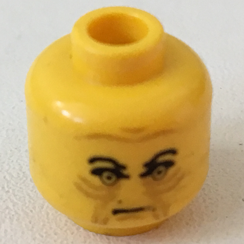 Lego Minifig Head Palpatine (Emperor), Angry Black Eyebrows, Brown Wrinkles Print / Yellow