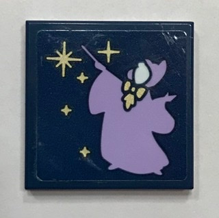 Lego Tile 2 x 2 with Fairy Godmother with Wand and Fairy Dust Pattern (Sticker) - Set 41154 / Dark Blue