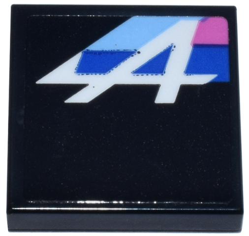 Lego Tile 2 x 2 with White, Blue, Bright Light Blue and Dark Pink Letter A Alpine Logo Pattern Model Left Side (Sticker) - Set 77248