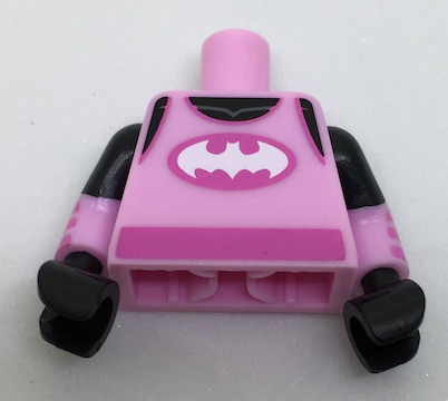 Lego Torso Tank Top over Black Shirt, White Batman Logo, Dark Pink Sash Pattern / Bright Pink Arms with Dark Pink Stripes Pattern / Black Hands