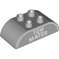 Lego Duplo Brick 2 x 4 Curved Top with 'TOW MATER' Print / Light Bluish Gray