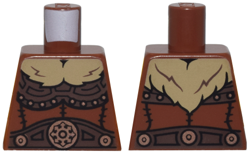 Lego Torso Dark Brown Armor, Copper Emblems and Dark Tan Fur Collar Pattern / Reddish Brown