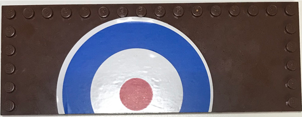 Lego Tile, Modified 6 x 16 with Studs on Edges with White and Blue Semicircles and Red Circle (British Roundel) Pattern Model Right Side (Sticker) - Set 3451