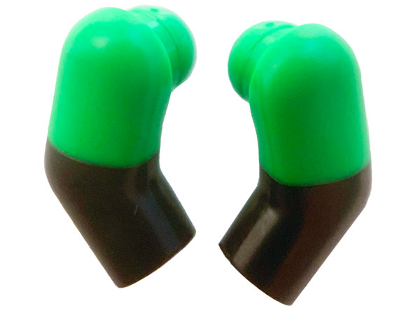 Lego Arm, (Matching Left and Right) Pair with Molded Bright Green Short Sleeves  Pattern / Black