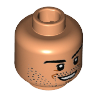 Lego Minifig Head Mats Hummels, Eyebrows, Stubble, Goatee, White Pupils, Smile Print [Hollow Stud] / Nougat