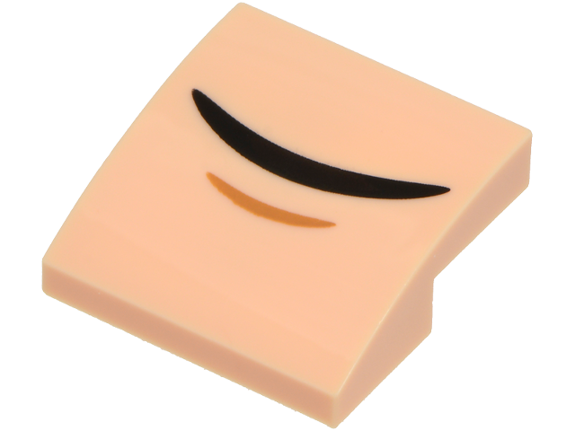 Lego Slope, Curved 2 x 2 x 2/3 with Black Closed Mouth Grin and Medium Nougat Chin Dimple Pattern