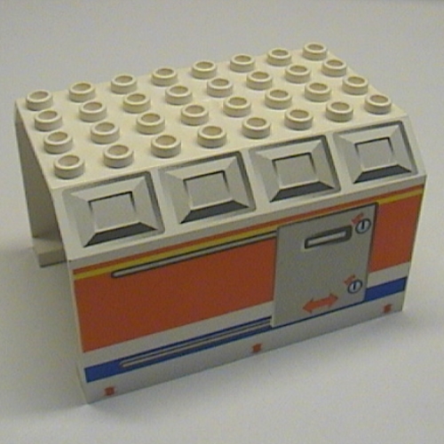 Lego Aircraft Fuselage Angular Top 6 x 8 x 4 with Door on Blue, Orange, and Yellow Stripes Print