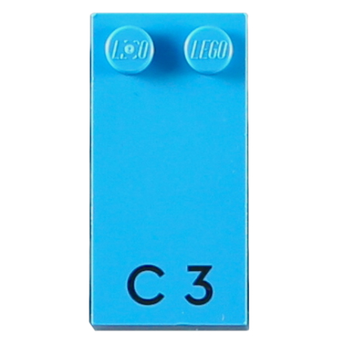 Lego Braille Brick 2 x 4 with 2 Studs ⠉ and 'C 3' Print / Dark Azure
