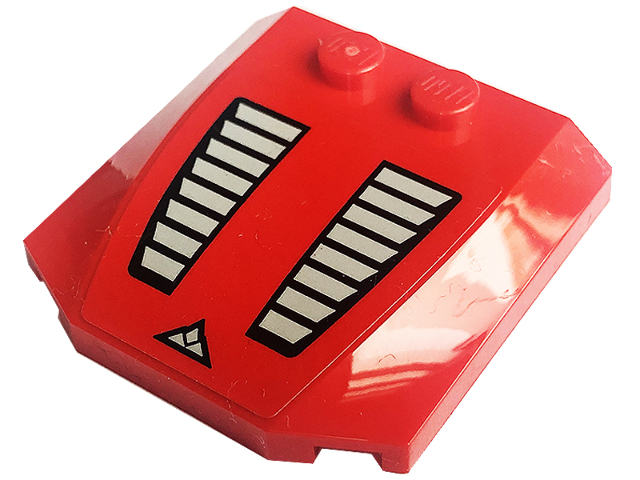 Lego Wedge 4 x 4 x 2/3 Triple Curved with Black and Light Bluish Gray Grilles and Vehicle Logo Pattern (Sticker) - Set 60282 / Red