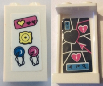 Lego Panel 1 x 2 x 3 with Side Supports - Hollow Studs with Heart and Plugs on Outside and Pink Hearts on Satellite Map Inside Pattern (Stickers) - Set 41333 / White