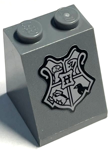 Lego Slope 65 2 x 2 x 2 with Bottom Tube with Black and Light Bluish Gray Hogwarts Coat of Arms Crest Pattern (Sticker) - Set 76399 / Dark Bluish Gray