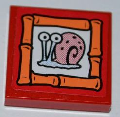 Lego Tile 2 x 2 with Snail 'Gary' Portrait on Red Background Pattern (Sticker) - Set 3834 / Red