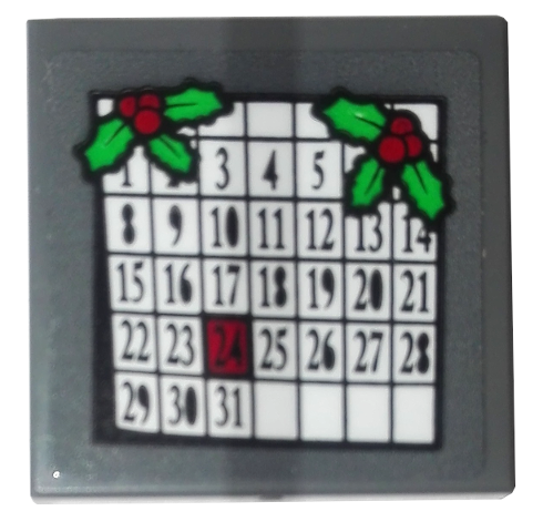 Lego Tile, Modified 2 x 2 Inverted with December Calendar and 2 Holly Sprigs Pattern (Sticker) - Set 10263