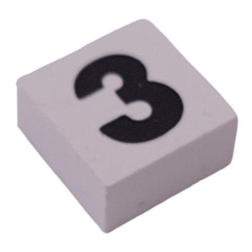 Lego Modulex Tile 2 x 2 with Black '3' Print, Black Internal Lining, White Dot / Modulex White