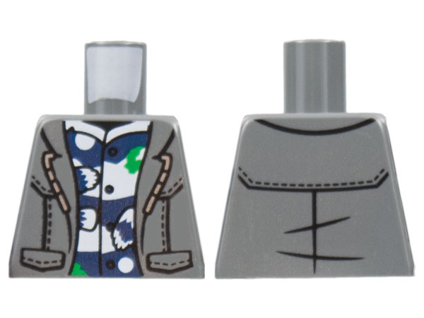 Lego Torso Jacket Open over Dark Blue and White Shirt Pattern / Dark Bluish Gray