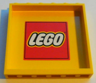 Lego Panel 1 x 6 x 5 with LEGO Logo with Red Border Pattern on Inside (Sticker) - Set 7939 / Yellow