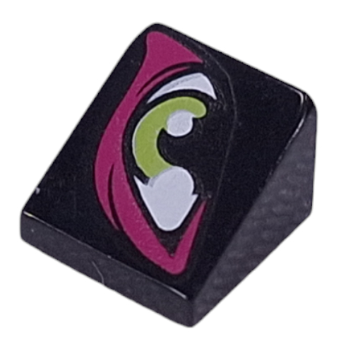 Lego Brick Sloped 30° 1 x 1 x 2/3 with Olive Green/White Eye, Dark Purple Outline Print