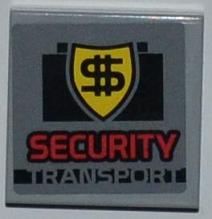 Lego Tile 2 x 2 with 'SECURITY TRANSPORT' Pattern (Sticker) - Set 8199 / Light Bluish Gray