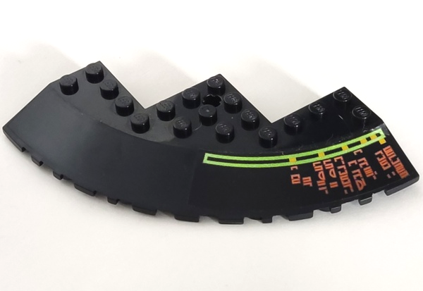 Lego Brick, Round Corner 10 x 10 with Slope 33 Edge, Axle Hole, Facet Cutout with Light Bars and Alien Characters Pattern Model Right Side (Sticker) - Set 7697