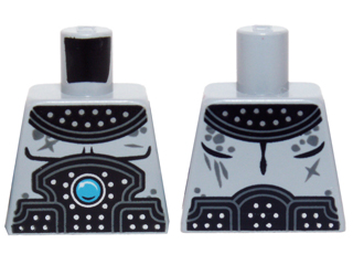 Lego Torso Chima Black Armor with Silver Circles and Blue Round Jewel (Chi) Pattern / Light Bluish Gray