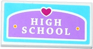 Lego Tile 2 x 4 with Heart and 'HIGH SCHOOL' Plaque Pattern (Sticker) - Set 41005