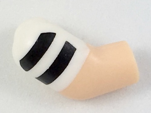 Lego Arm, Right with White Short Sleeve with 2 Black Stripes Pattern / Light Nougat