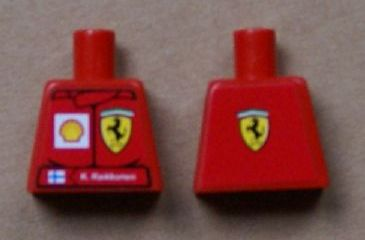 Lego Torso Racers Ferrari/Shell front, Ferrari Logo back (Stickers) with K. Raikkonen Name Pattern / Red