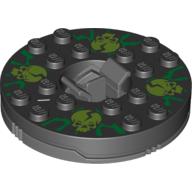 Lego Turntable 6 x 6 Round Dark Bluish Gray Base with Black Top with Lime Skulls on Green Print (Ninjago Spinner)