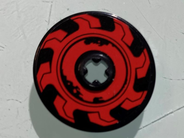 Lego Technic, Disk 3 x 3 with Red Circular Saw Blade Pattern Model Right Side (Sticker) - Set 70639