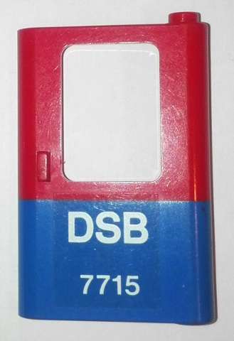 Lego Door 1 x 4 x 5 Train Right, Thin Support at Bottom with Blue Bottom Half and White 'DSB 7715' Pattern (Sticker) - Set 7715