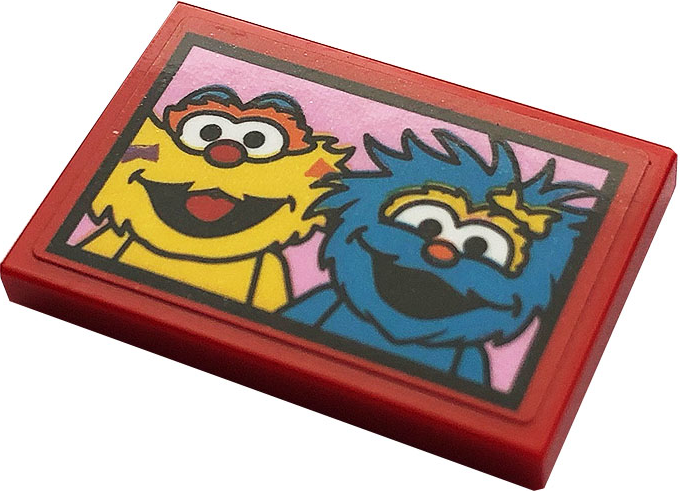 Lego Tile 2 x 3 with Picture of Zoe and Rosita on Bright Pink Background Pattern (Sticker) - Set 21324 / Red