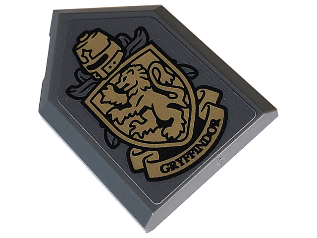 Lego Tile, Modified 2 x 3 Pentagonal with HP 'GRYFFINDOR' House Crest and Helmet Pattern (Sticker) - Set 76409