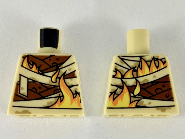Lego Torso Wrappings over Reddish Brown Body, Yellow and Orange Flames Pattern / Tan