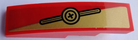 Lego Slope, Curved 4 x 1 with Black Plus Sign in Circles and Gold Triangle Pattern Model Right Side (Sticker) - Set 80012