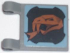 Lego Flag 2 x 2 Square with Flat Edge with Copper Snake Head on Black Background Pattern Model Left Side (Sticker) - Set 8823 / Dark Bluish Gray