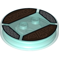 Lego Function Brick Round 4 x 4 x 2/3 with 2 Studs and Copper Borders and Symbols Print / Trans-Light Blue
