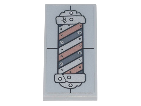 Lego Tile 2 x 4 with Black, Silver and Copper Barber Shop Pole, Metal Rivets and Scratches Pattern (Sticker) - Set 70840 / Light Bluish Gray