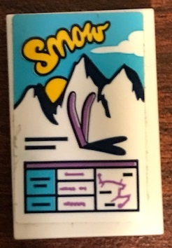 Lego Tile 2 x 3 with 'Snow' and Mountains Pattern (Sticker) - Set 41323 / White