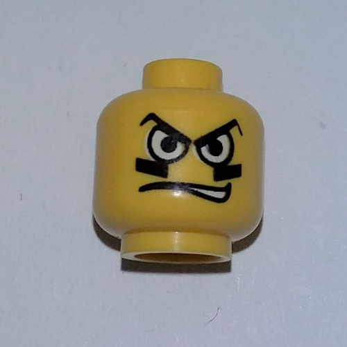 Lego Minifig Head Basketball Player / Snowboarder, White Eyes, Black Eyegrease, Wavy Mouth Print [Blocked Open Stud] / Yellow