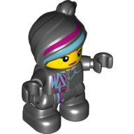 Lego Duplo Figure Lucy Wyldstyle, Magenta and Azure Lines on Jacket and Hair Print / Black