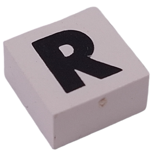 Lego Modulex Tile 2 x 2 with Black 'R' Print, Internal Supports