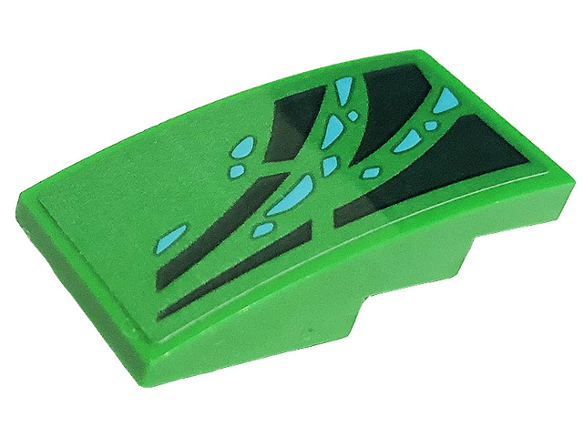 Lego Slope, Curved 4 x 2 with Dark Green Skin and Medium Azure Scales Pattern Model Right Side (Sticker) - Set 71766