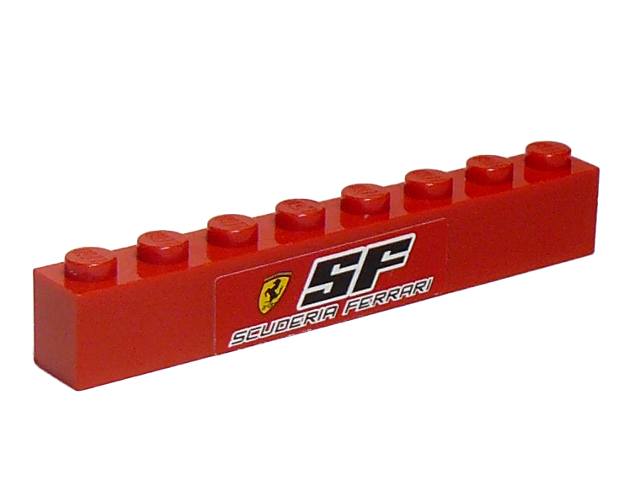 Lego Brick 1 x 8 with Ferrari Logo and 'SF SCUDERIA FERRARI' Pattern (Sticker) - Sets 8153 / 8155