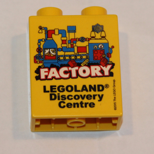 Lego Duplo Brick 1 x 2 x 2 with LEGOLAND Discovery Centre Factory Print - 2012 / Yellow