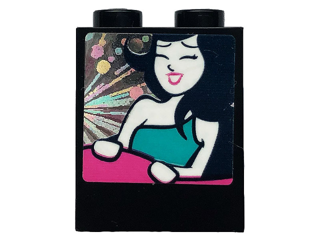 Lego Brick 1 x 2 x 2 with Inside Stud Holder with Girl on a Roller Coaster Pattern (Sticker) - Set 41375